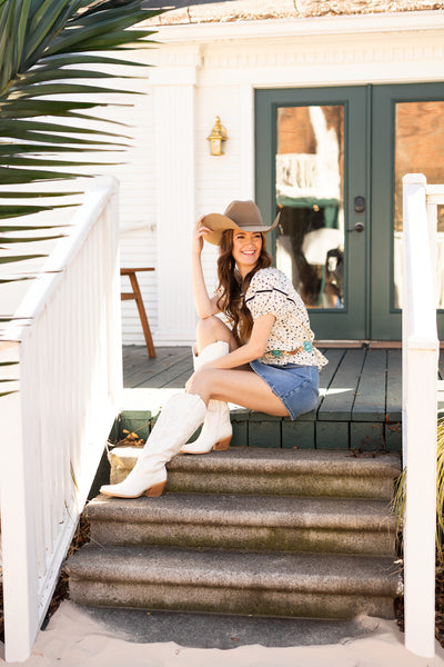 Eyelet Peasant Blouse, Black and White