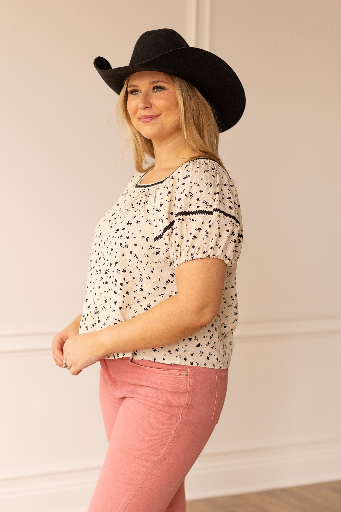 Eyelet Peasant Blouse, Black and White