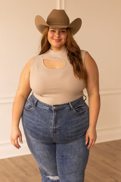 Ribbed Crop Top, Beige