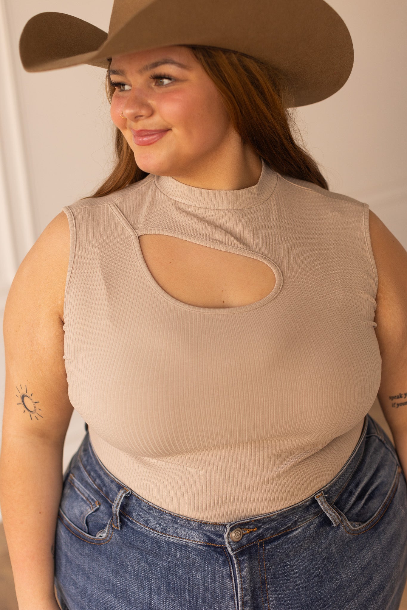 Ribbed Crop Top, Beige