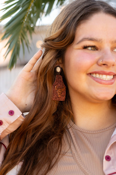 Cowhide Cattle Tag Earrings