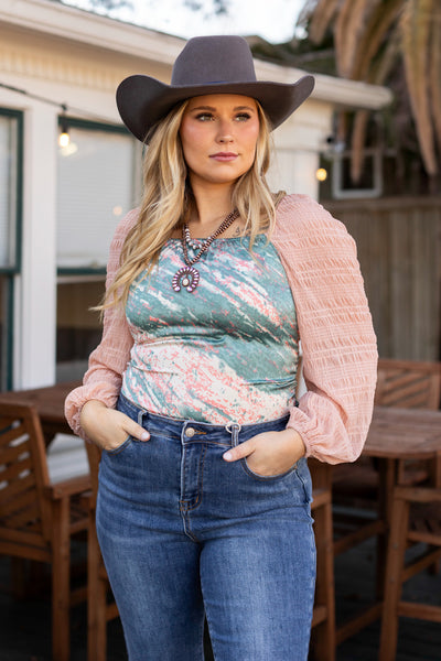 Marbled Blouse, Turquoise