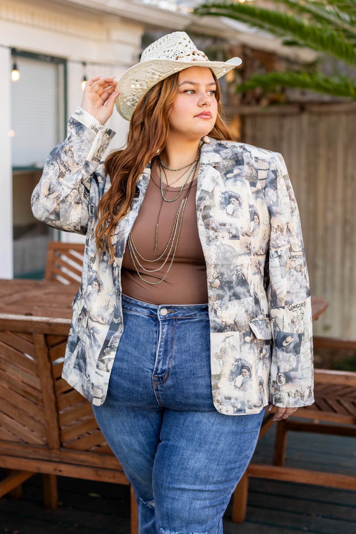 Western Print Boyfriend Blazer