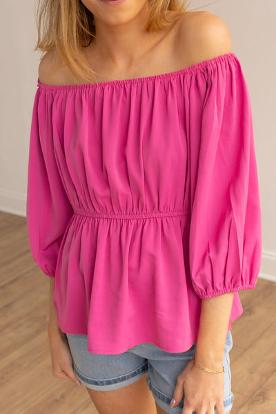 Bold Blossom Pink Peasant Blouse