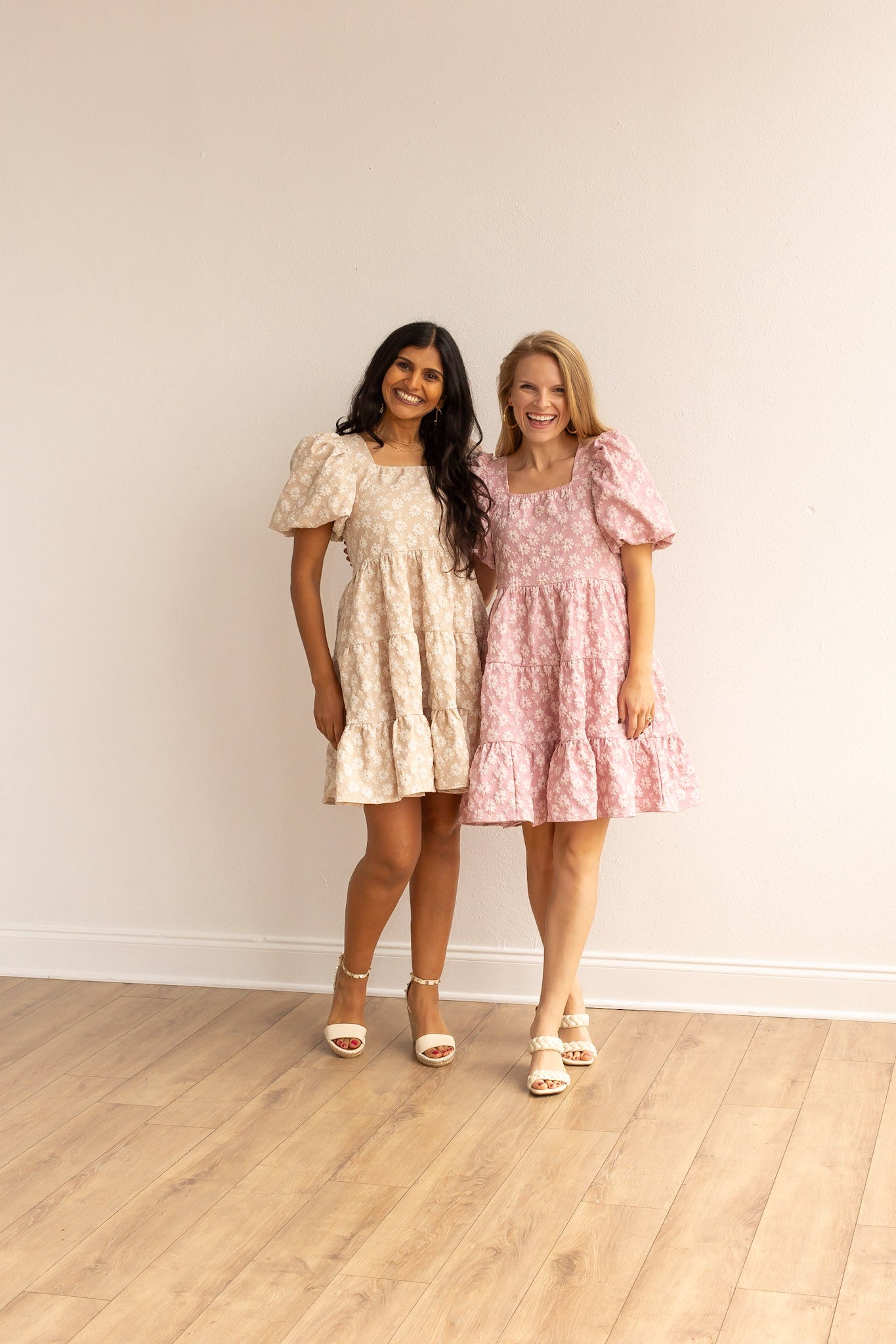 Botanical Blush Pink Floral Puff Dress