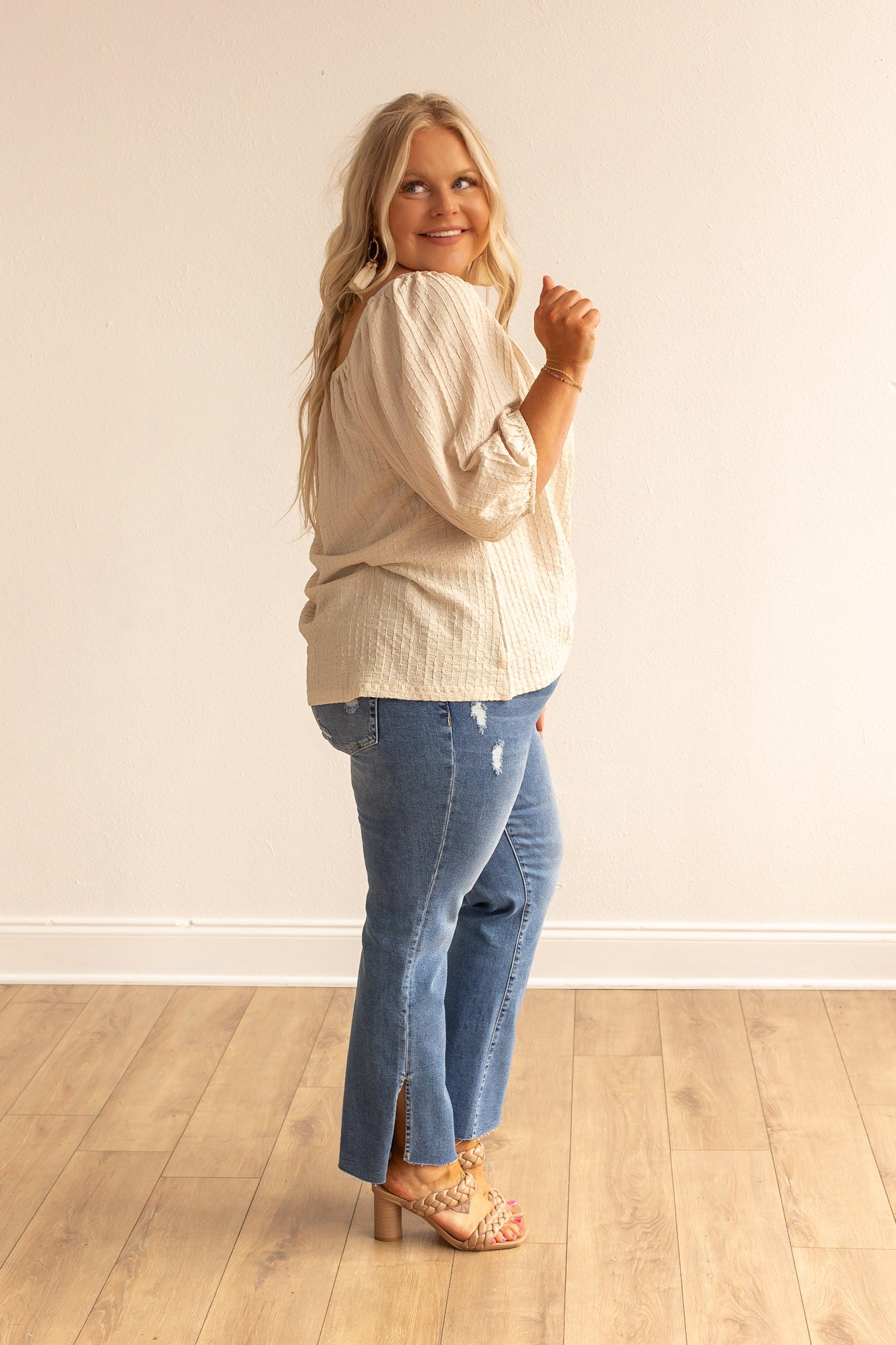 Beige Breeze Elegance Off the Shoulder Top