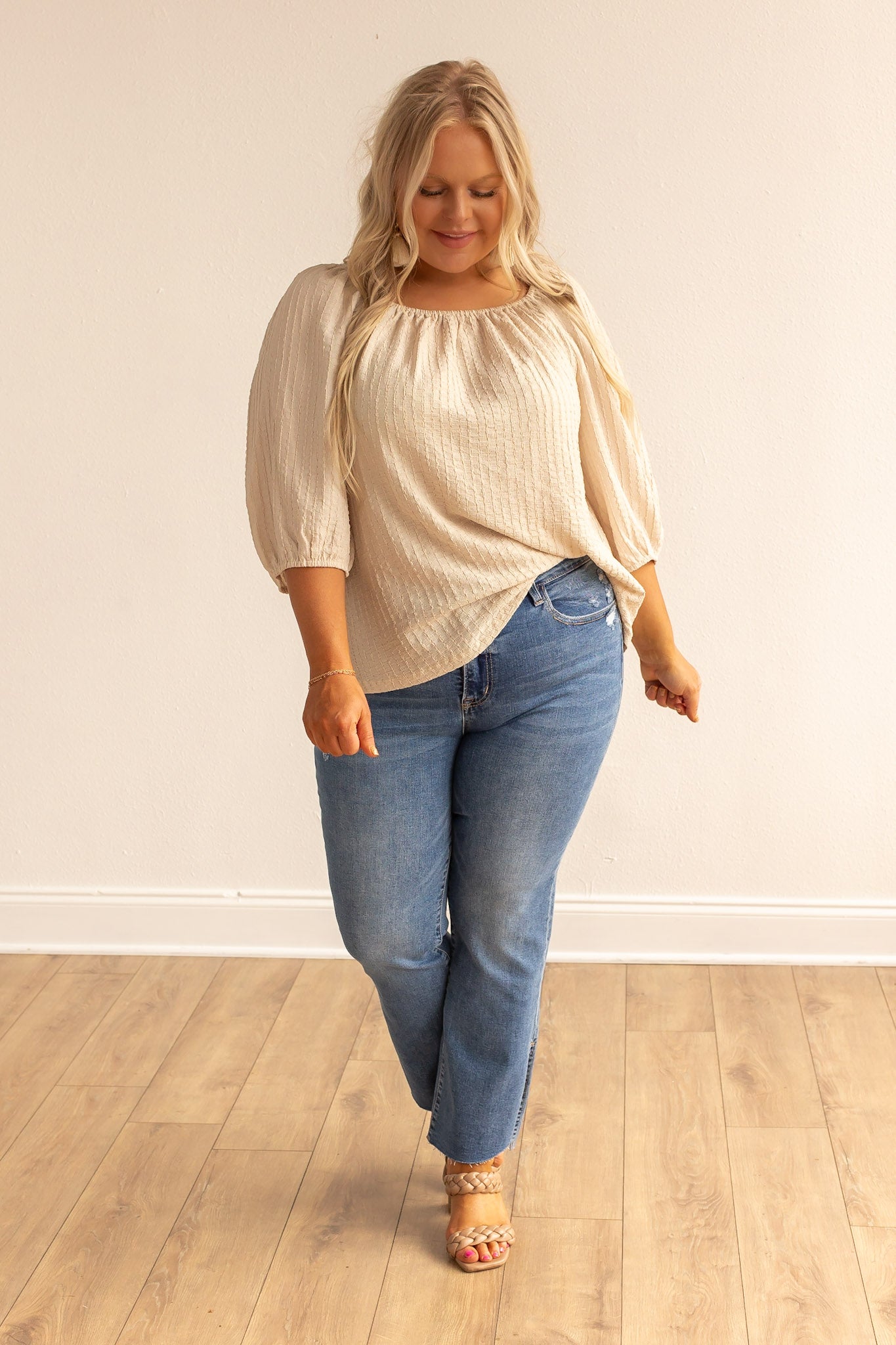 Beige Breeze Elegance Off the Shoulder Top