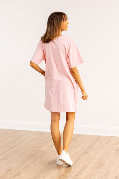 The Kiki Pink Wash Tee Shirt Dress With Pockets