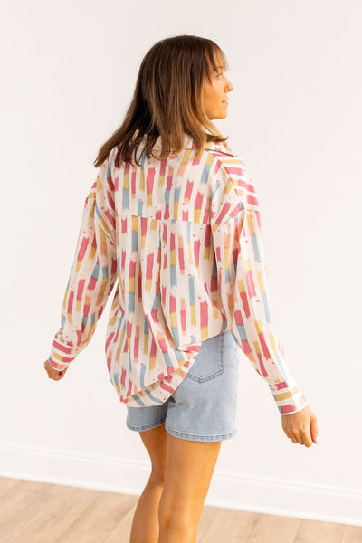 Kathryn Classic Button-Up, Watercolor Striped