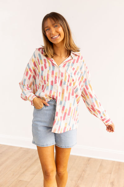 Kathryn Classic Button-Up, Watercolor Striped