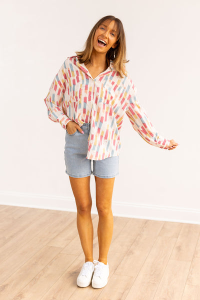 Kathryn Classic Button-Up, Watercolor Striped