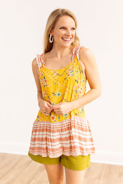 Flora Baby Doll Top, Mustard