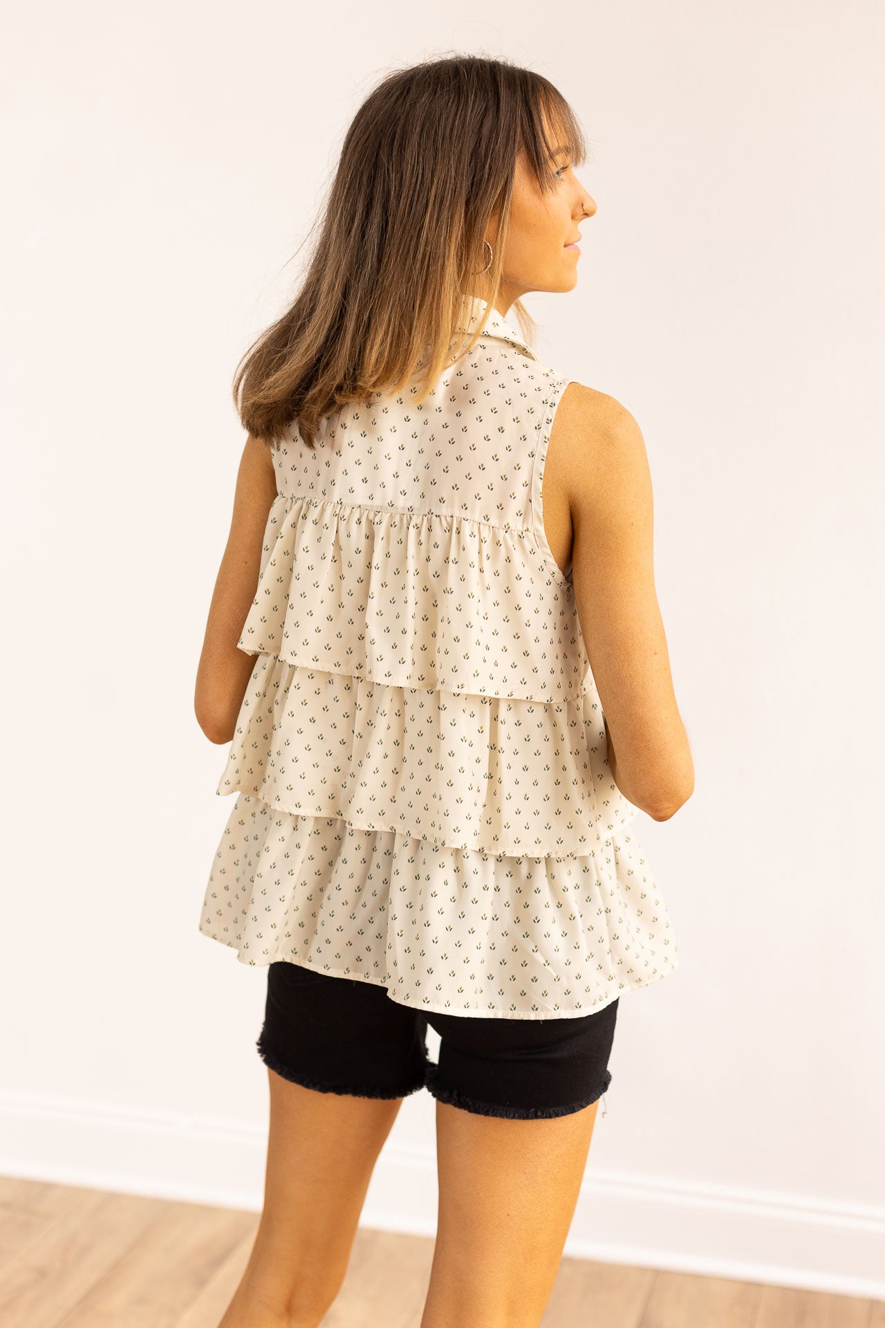 Andrea Sleeveless Ruffle Top, Ivory