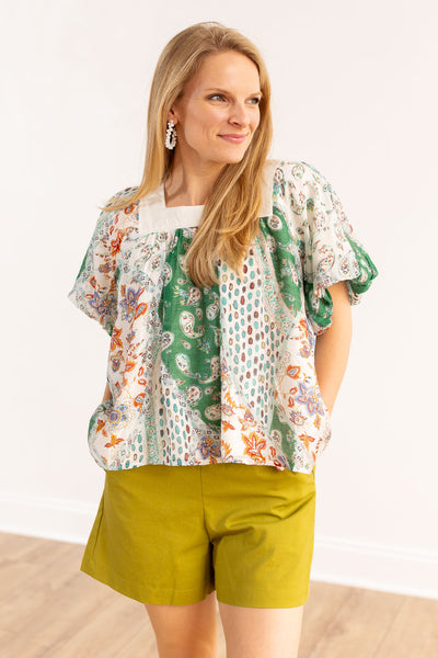 Rosemary Square Neck Boho Top, Green