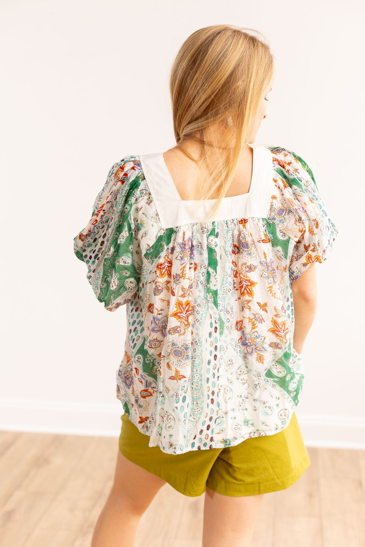 Rosemary Square Neck Boho Top, Green