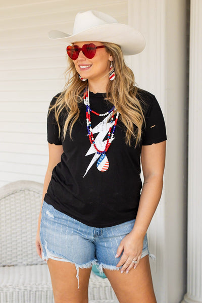 Lighting Bolt on Distressed Crewneck in Black