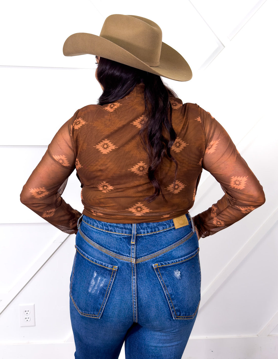 Southwestern Aztec Mesh Top, Brown