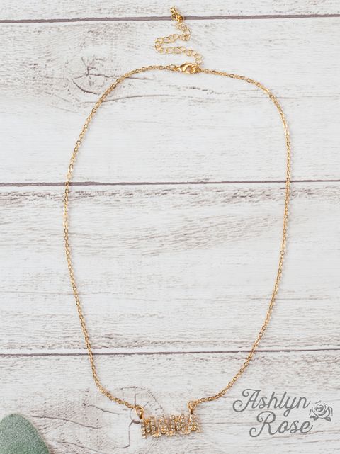 Icy MAMA Gold Chain Necklace With Gold Jeweled MAMA Pendant