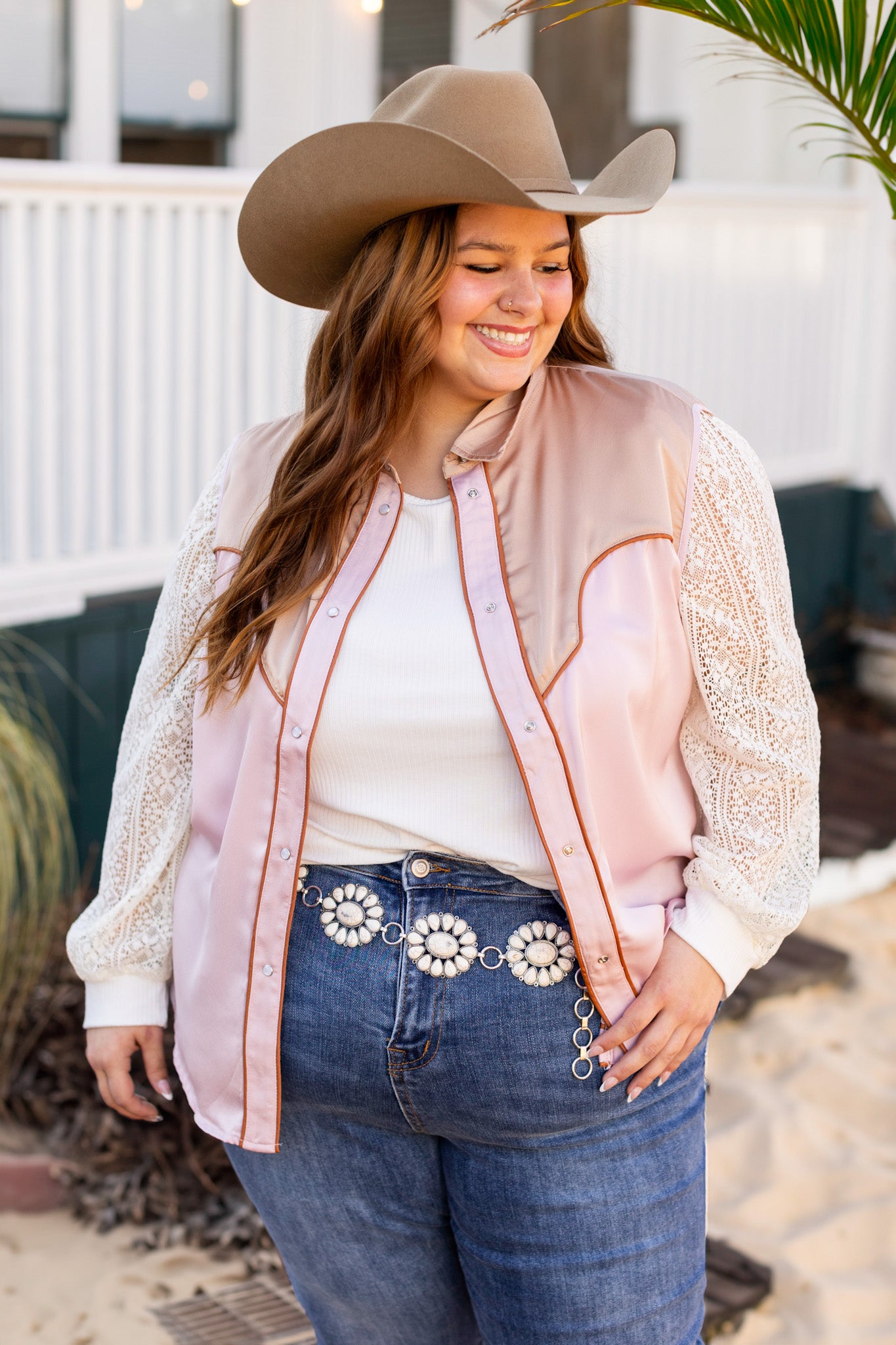 Ribbed Top with Lace Sleeves, White