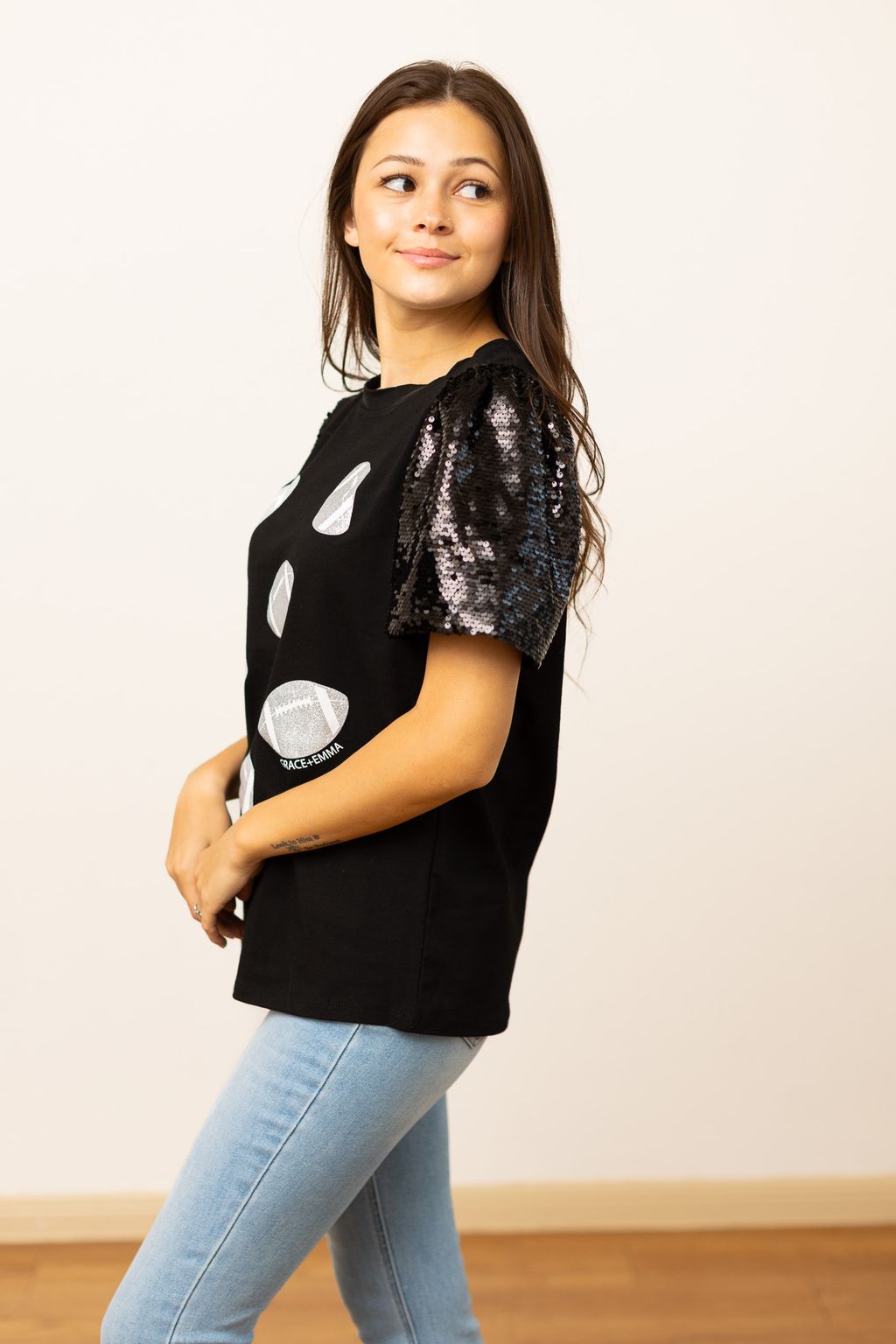 Glitter Football on Princess Top, Black