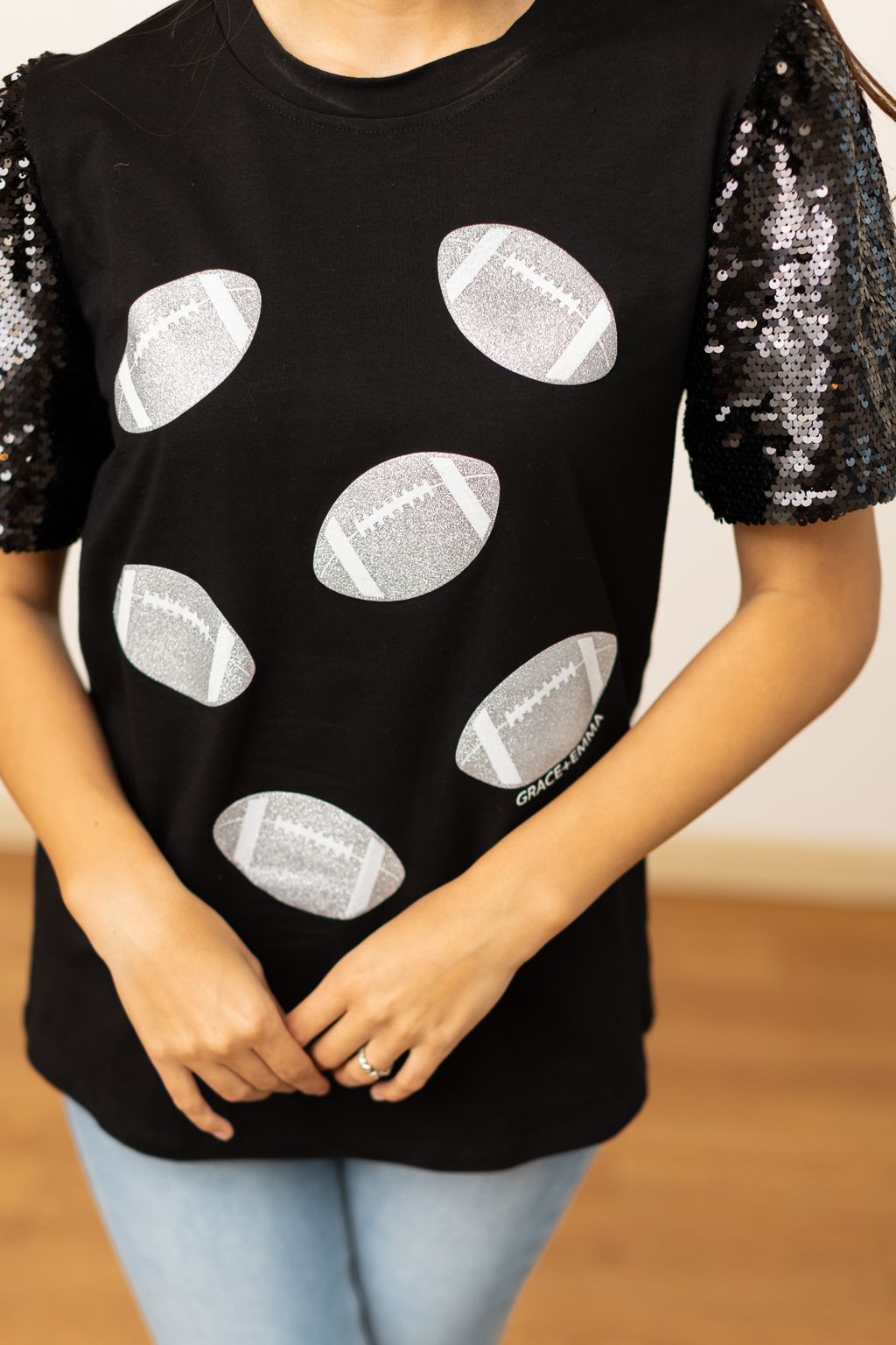 Glitter Football On Black Sequin Sleeve