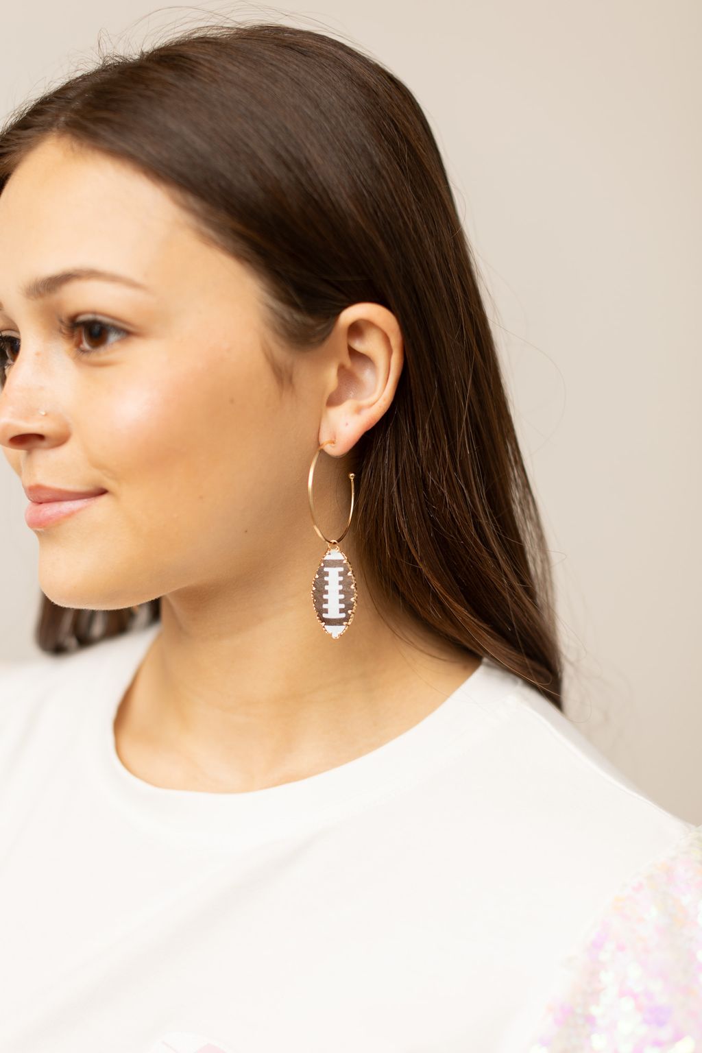 Gold Hoops with Football Charm