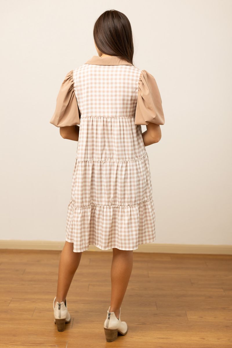 Brown Gingham Button Down Dress