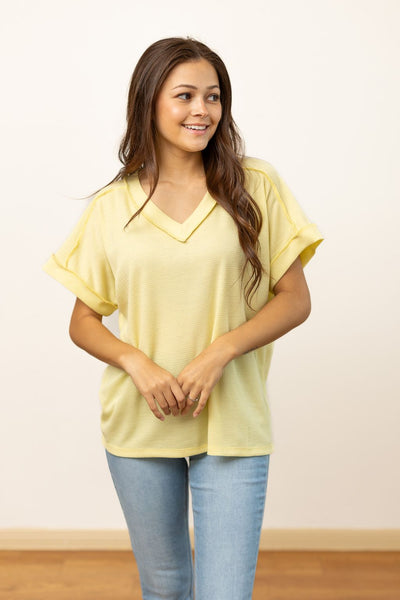 Lucy Waffle Knit Top, Light Yellow