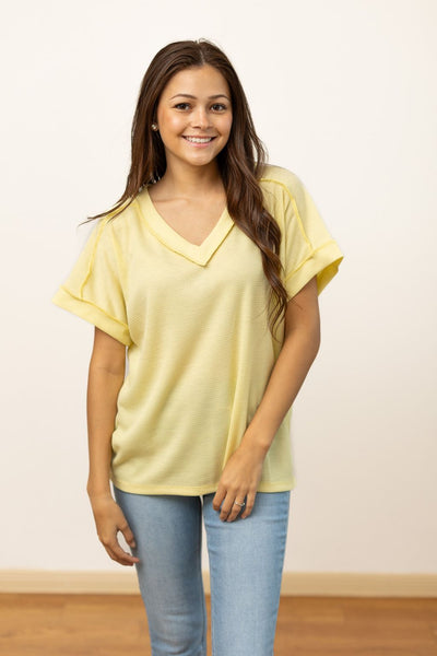 Lucy Waffle Knit Top, Light Yellow