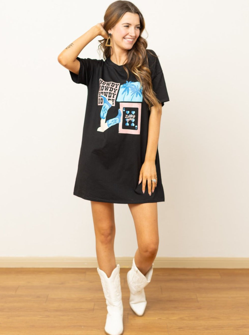 Howdy Howdy T-Shirt Dress, Black