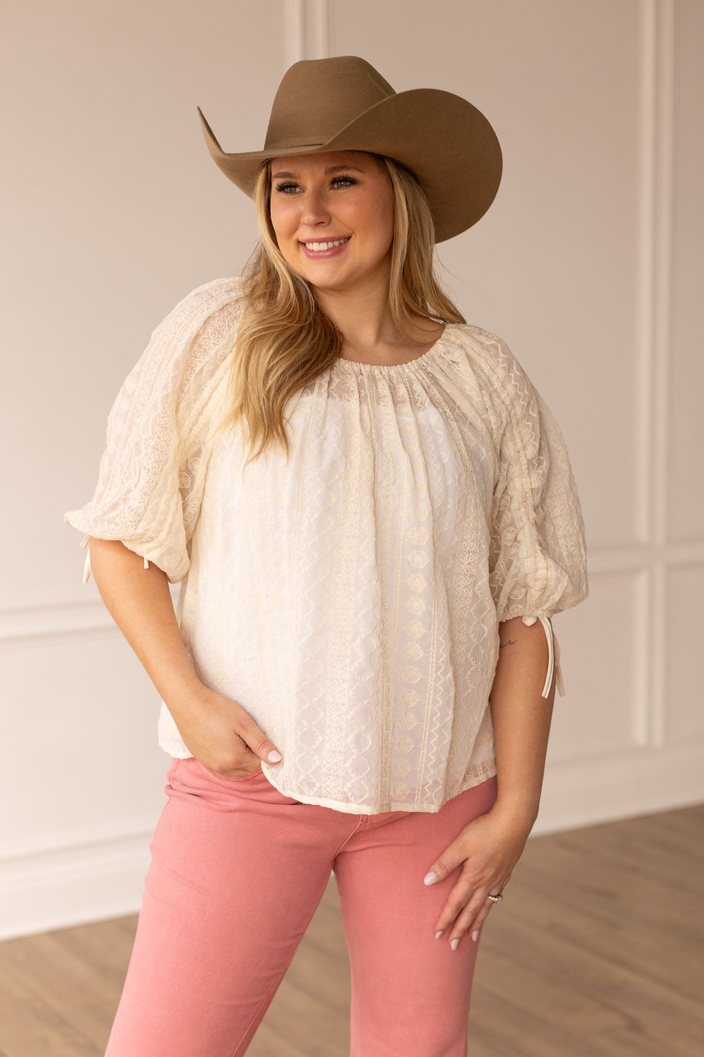 Peasant Blouse with Belt, White Sands