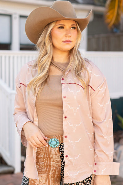 Western Button Up, Beige