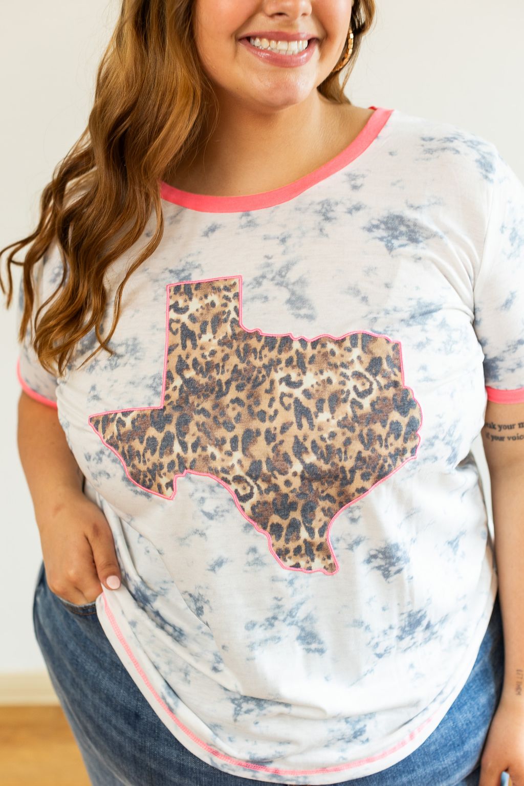 Leopard Texas on Marble & Pink Ringer Tee