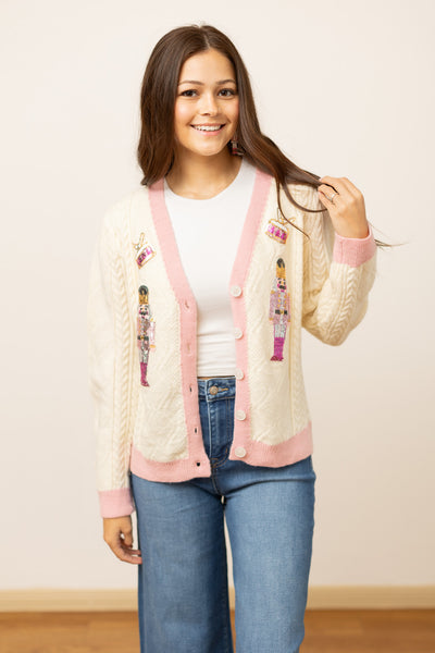 Beige and Pink Nutcracker Cardigan