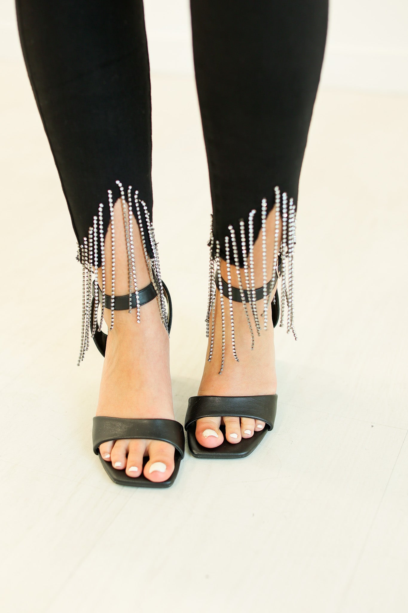 The Genova Black Skinny Jeans with Rhinestone Fringe Detail