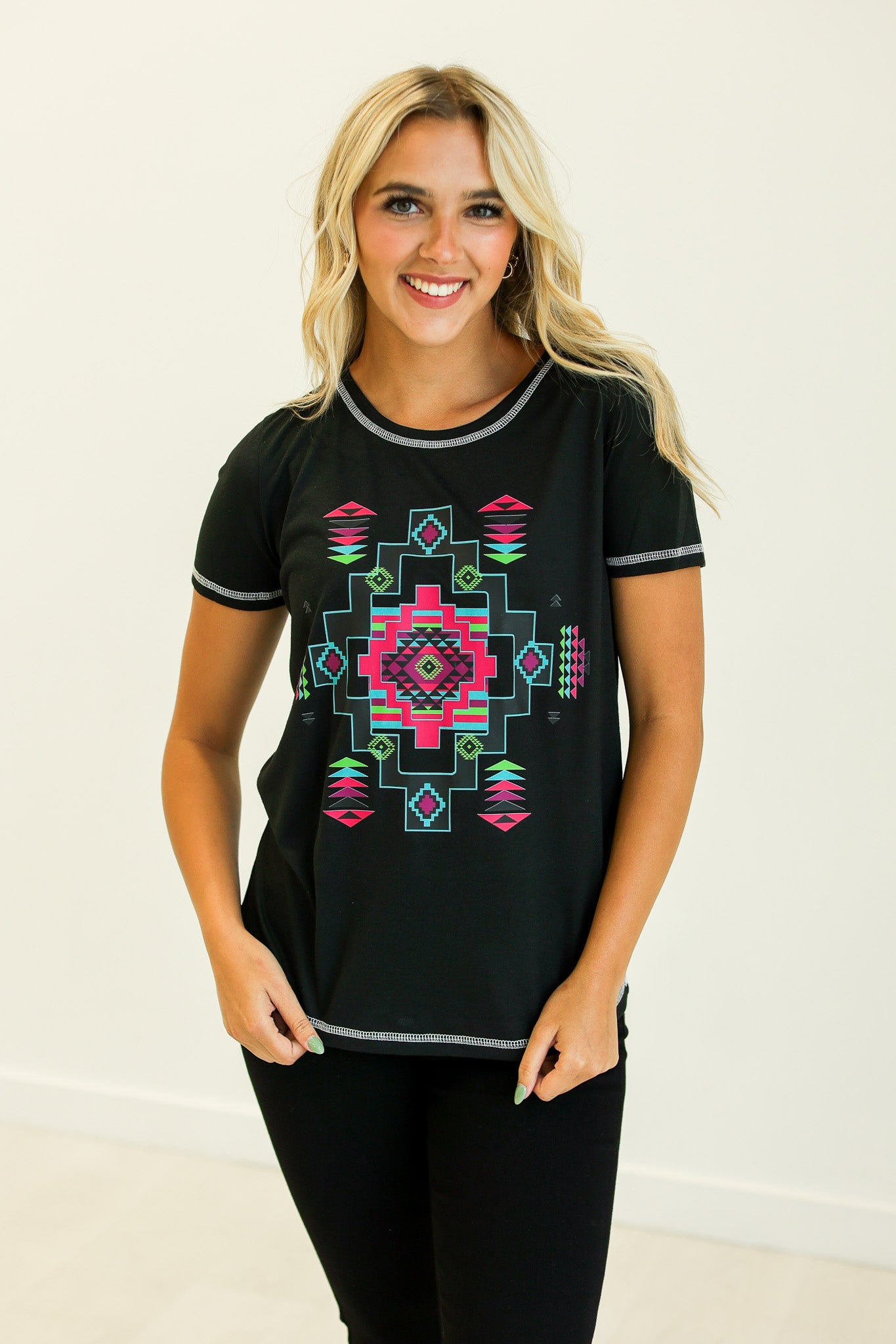 Aztec Graphic on Black T-Shirt