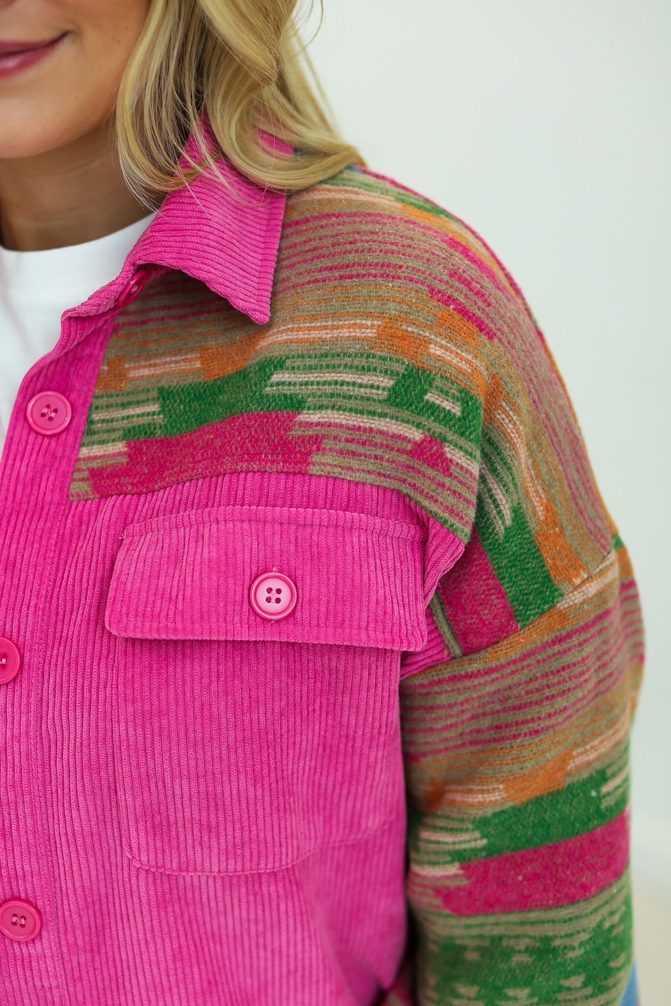 Corduroy and Aztec Print Shacket