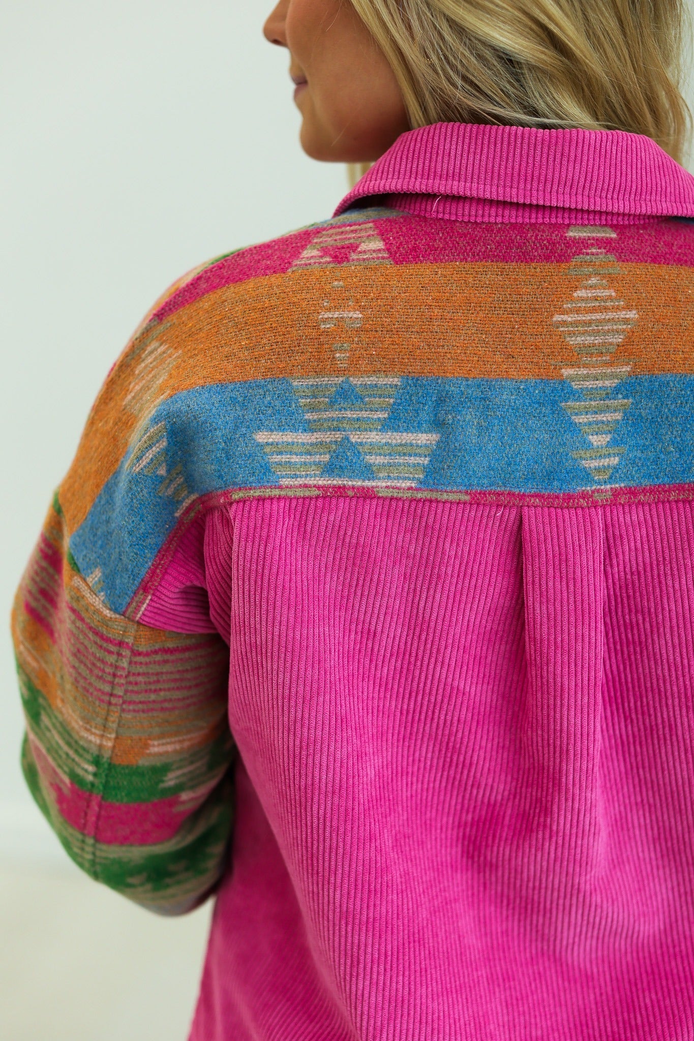 Corduroy and Aztec Print Shacket