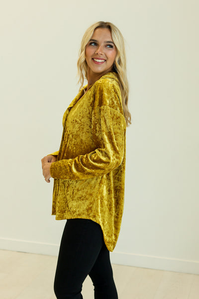 Kathryn Classic Button-Up, Mustard Velvet