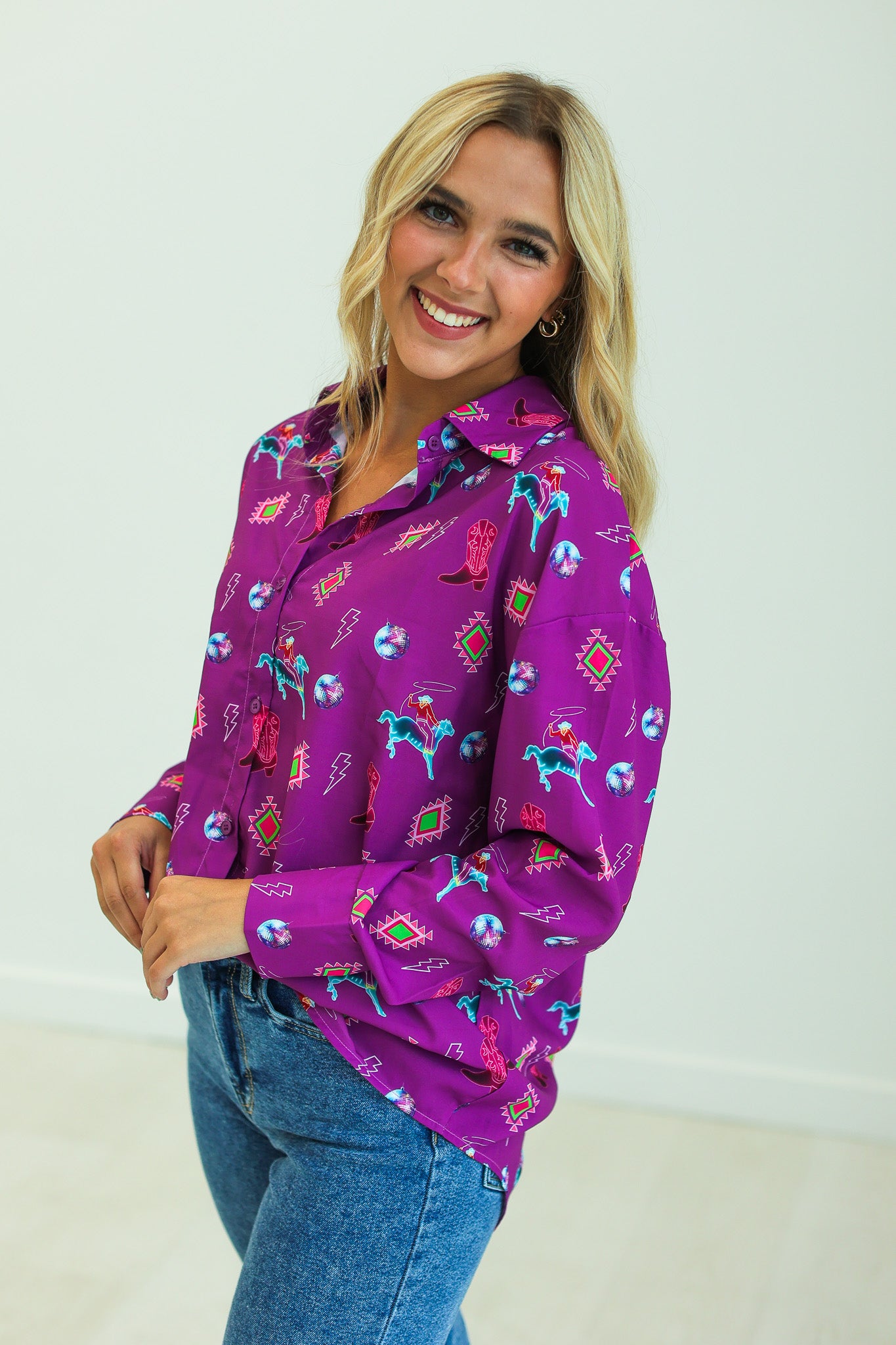 Kathryn Classic Button-Up, Purple Western Elements