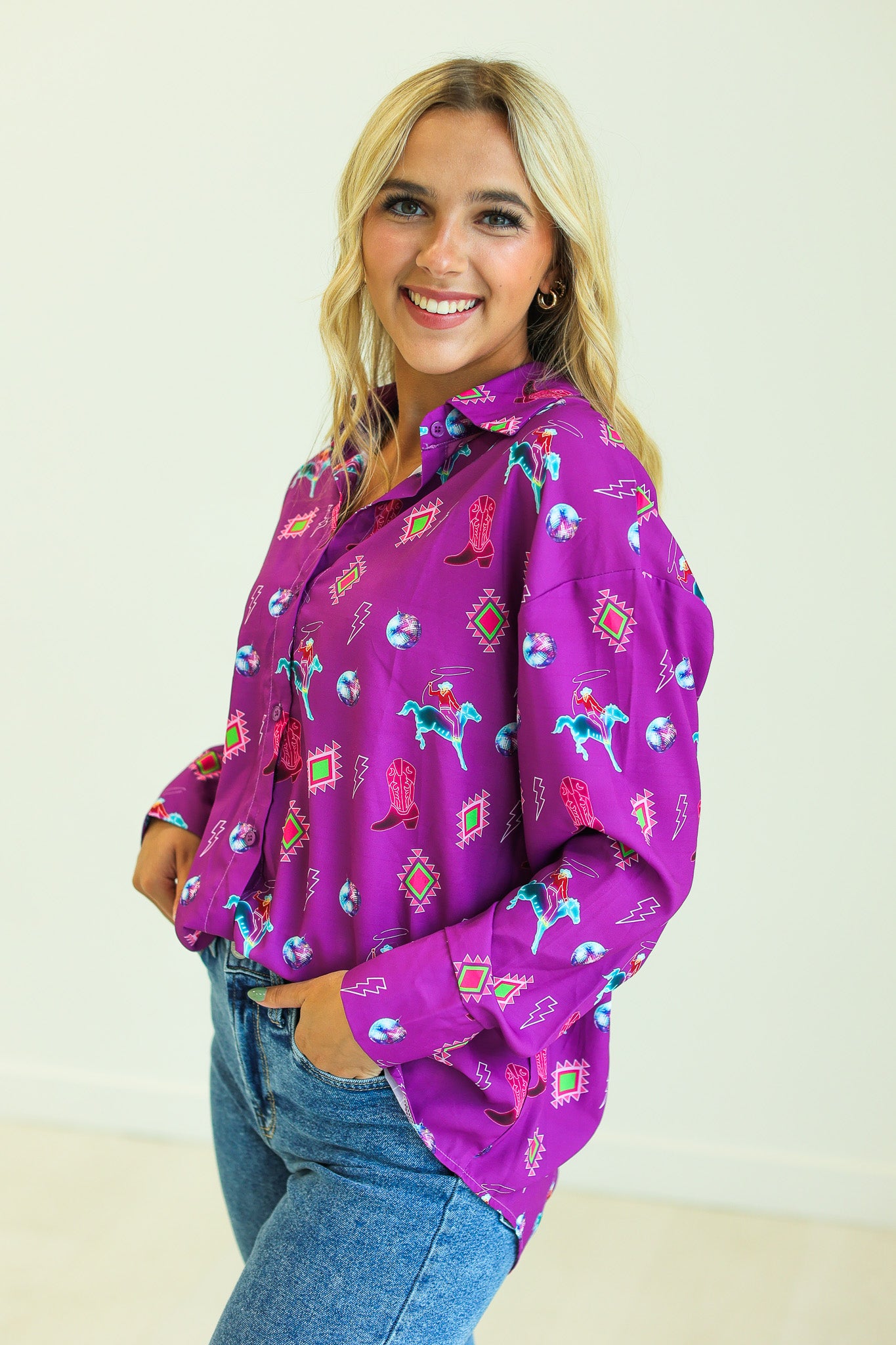 Kathryn Classic Button-Up, Purple Western Elements