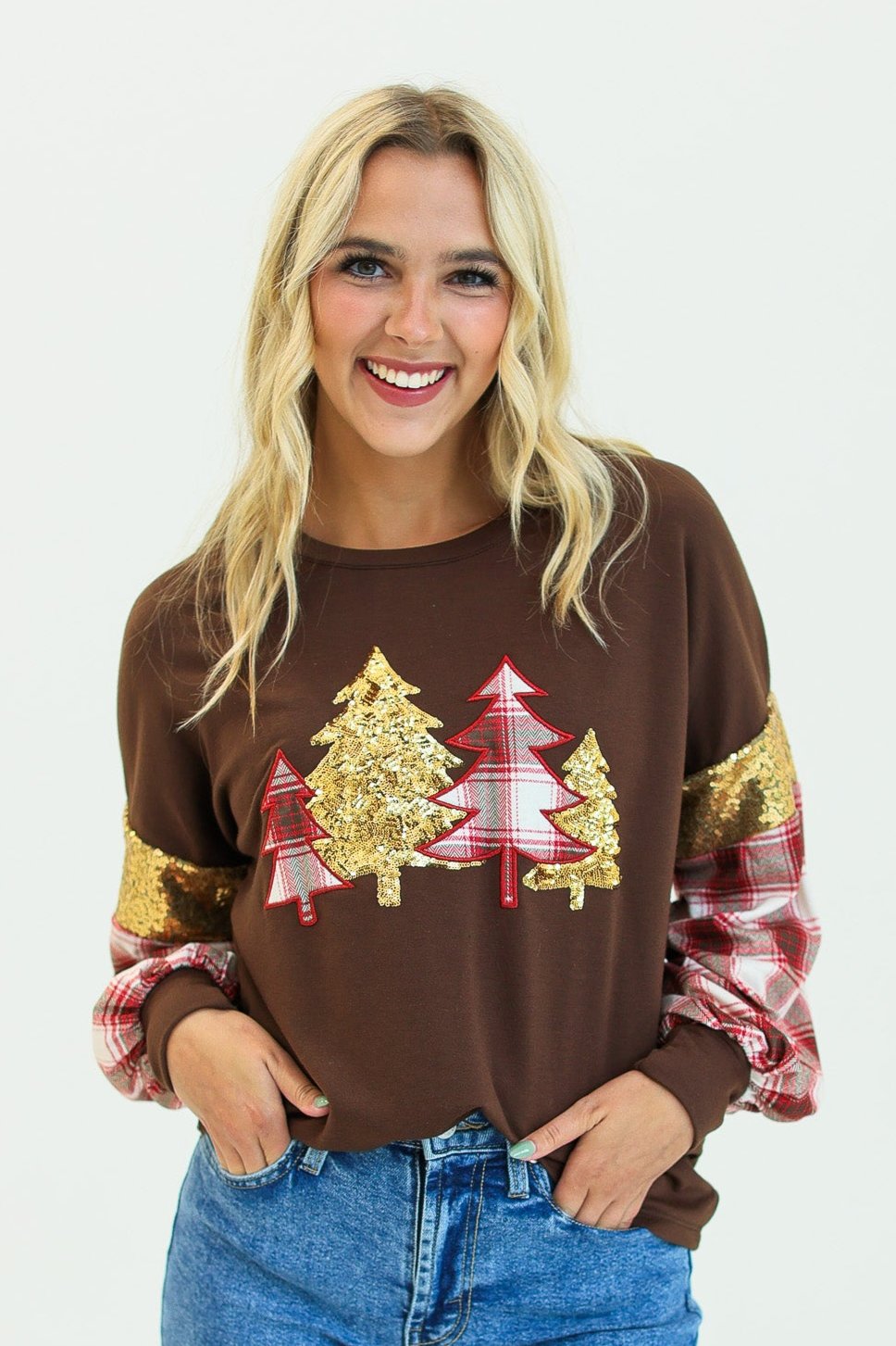 Brown Plaid Christmas Tree Sweatshirt