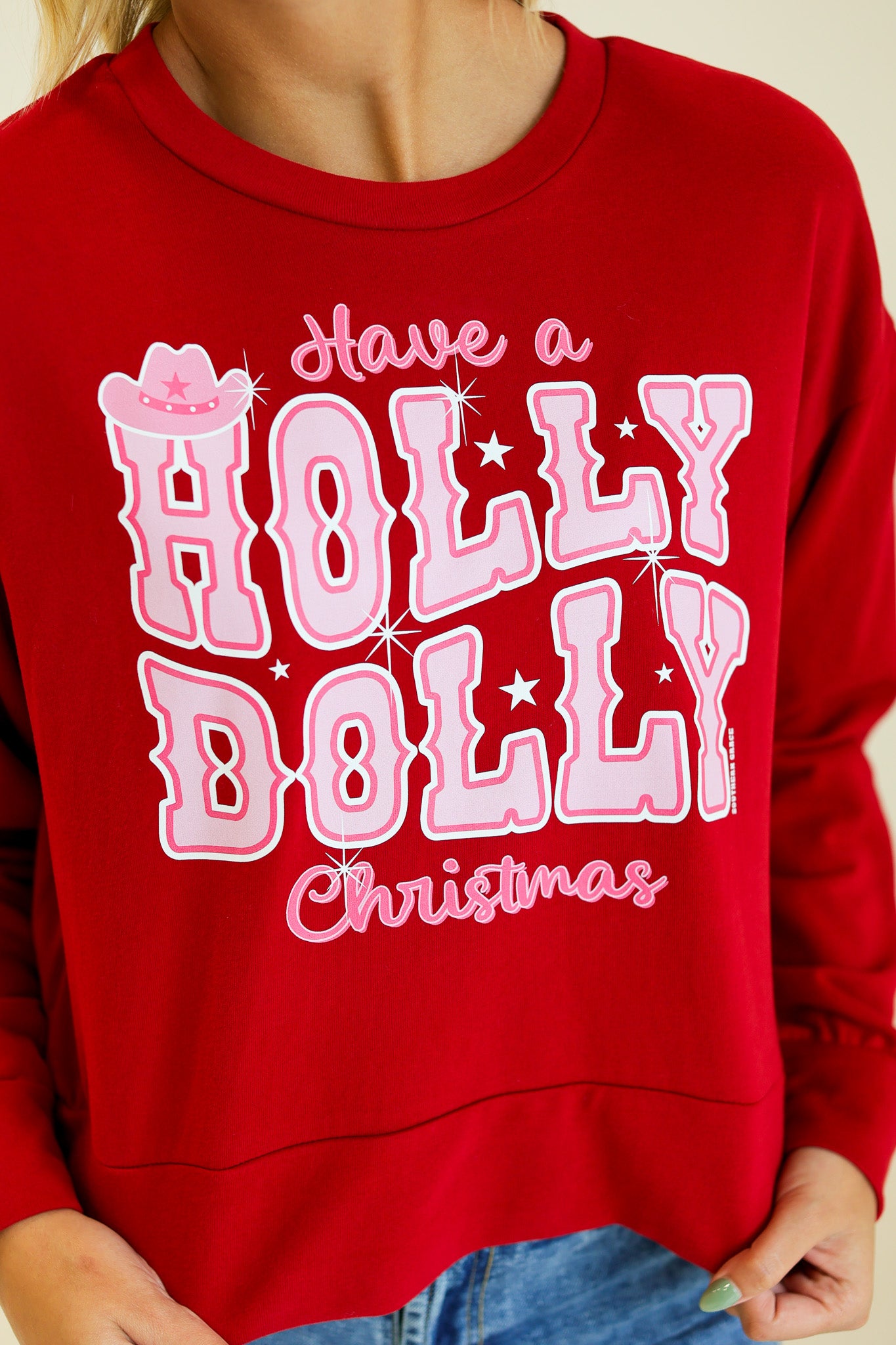 Have a Dolly Christmas on Red Cropped Sweatshirt