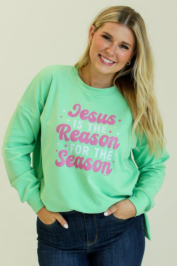Jesus Is the Reason on Green Micro Fleece Sweatshirt