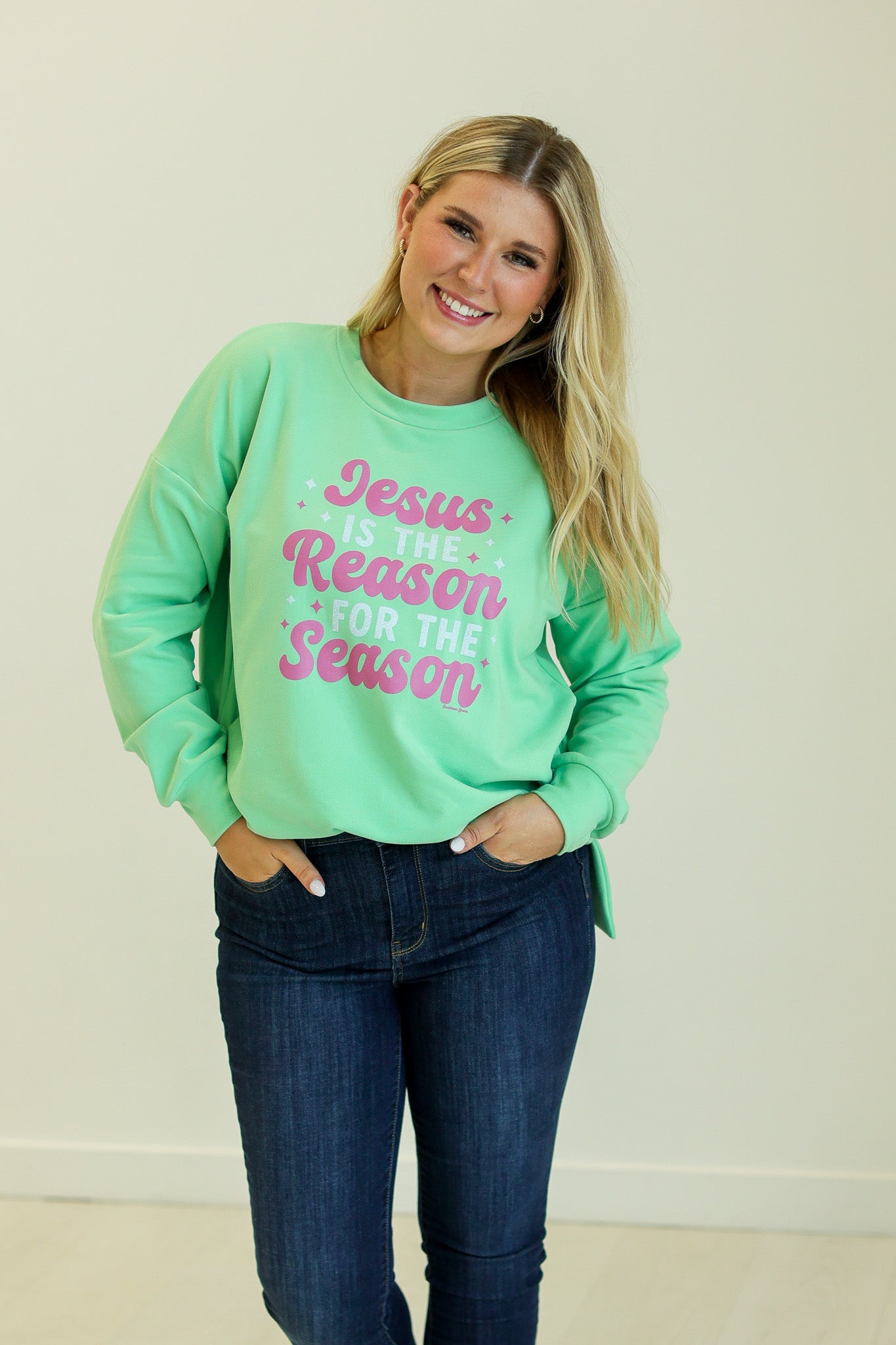 Jesus Is the Reason on Green Micro Fleece Sweatshirt