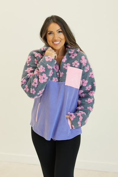 Half-Zip Flower Pullover