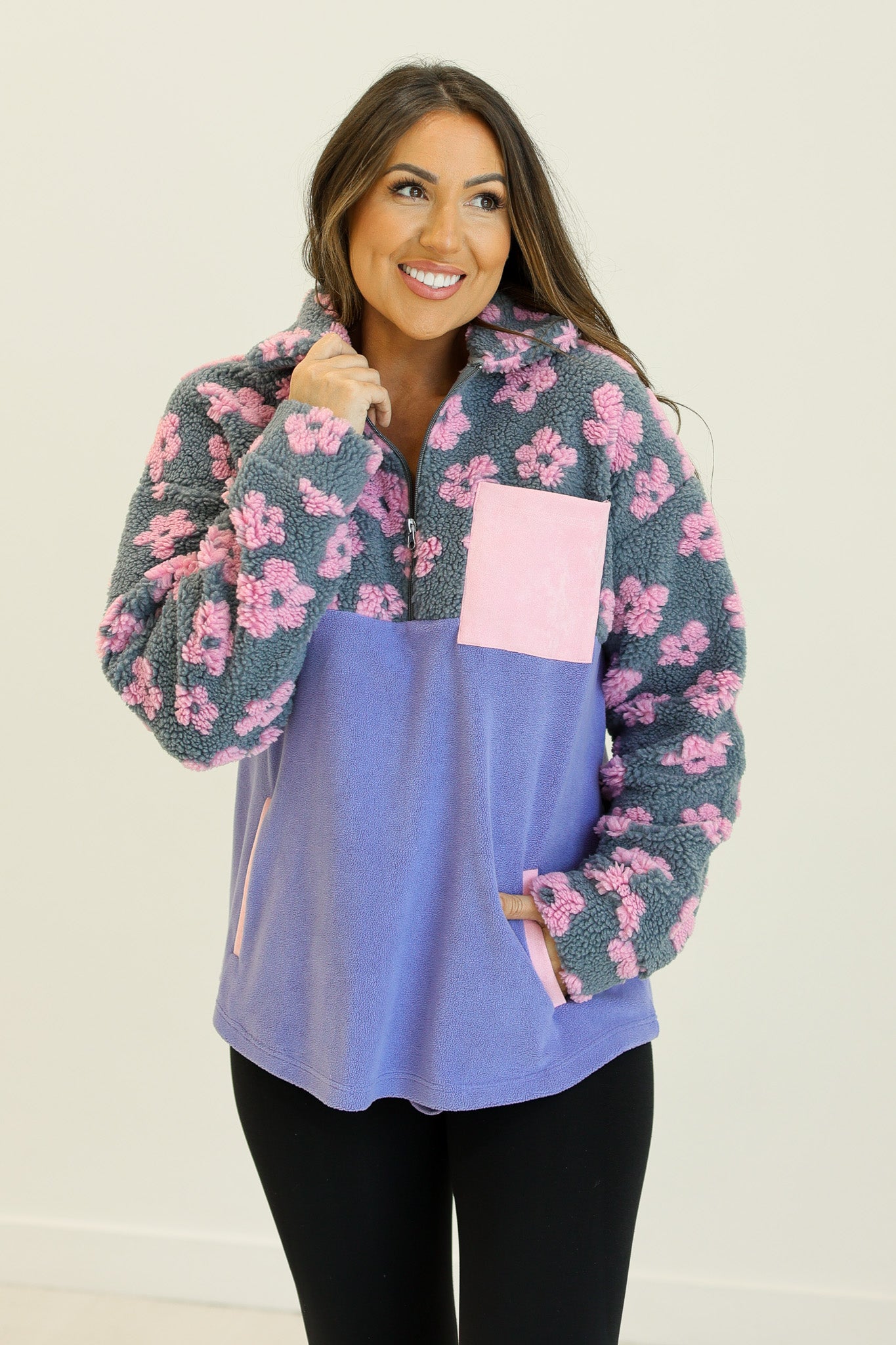 Half-Zip Flower Pullover