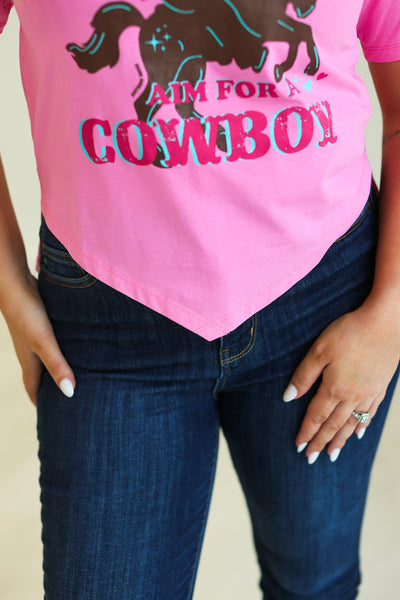 Cupid Aim for a Cowboy V-Hem Top, Pink