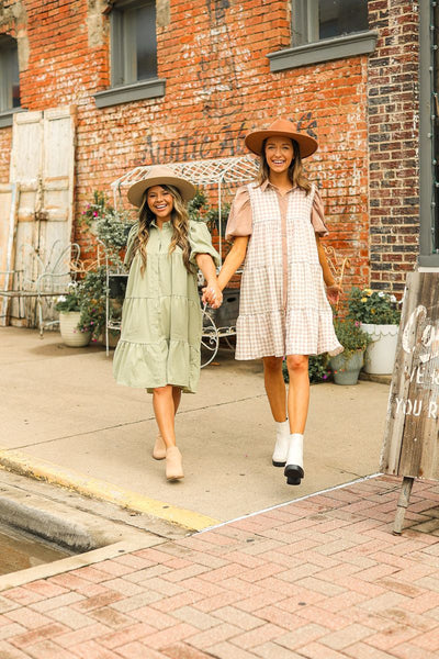 Brown Gingham Button Down Dress