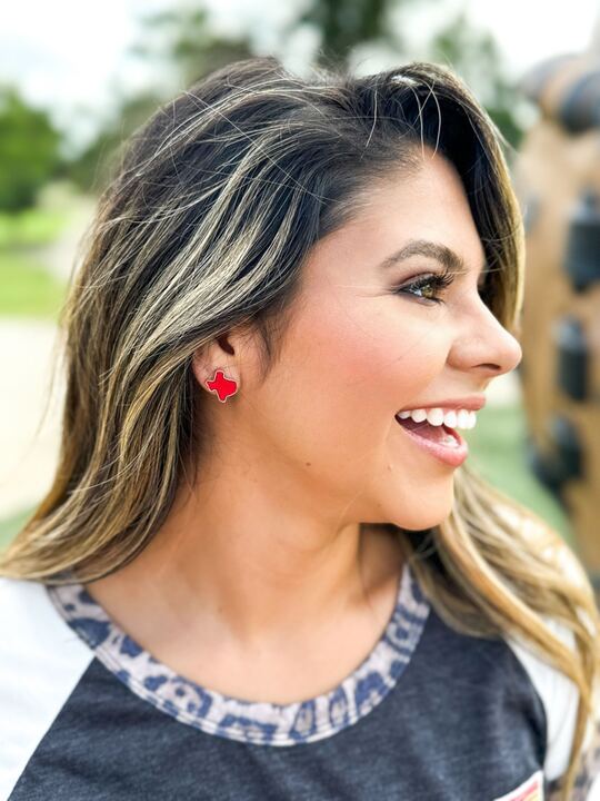 Texas On My Mind Druzy Stud Earrings, Red